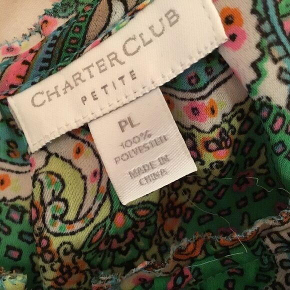 Charter Company Women’s Blouse in PL with 3/4 sleeve aqua, green, pink print - Picture 6 of 12